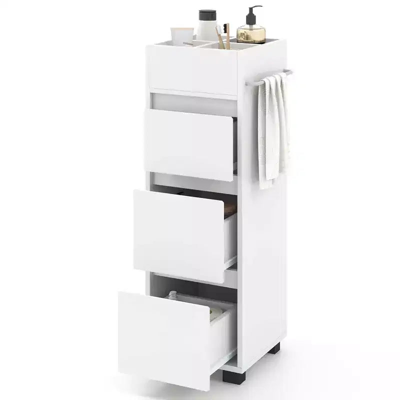 Mobiletto da Bagno con 3 Cassetti 4 Scomparti Disponibile su 2 Lati Portasciugamani Bianco