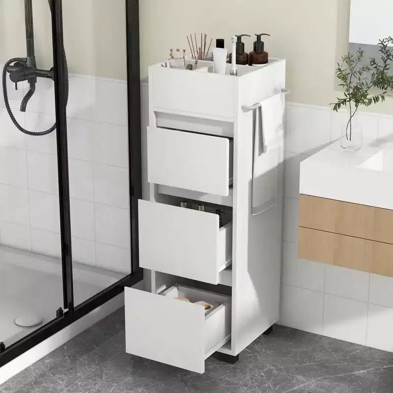 Mobiletto da Bagno con 3 Cassetti 4 Scomparti Disponibile su 2 Lati Portasciugamani Bianco