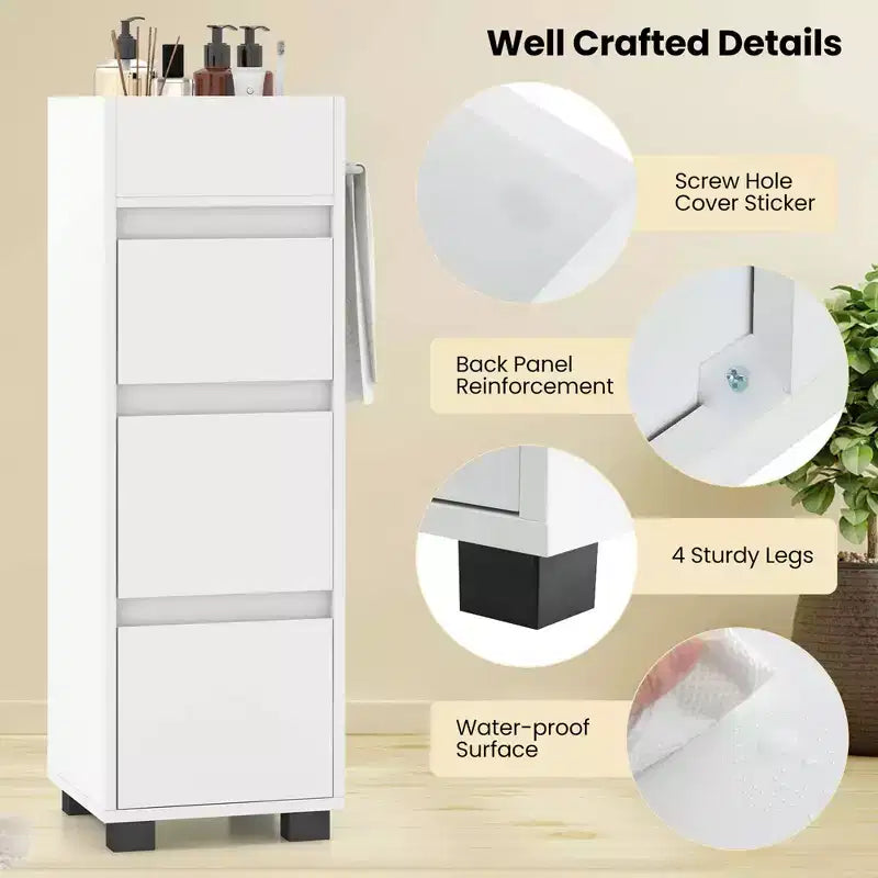 Mobiletto da Bagno con 3 Cassetti 4 Scomparti Disponibile su 2 Lati Portasciugamani Bianco