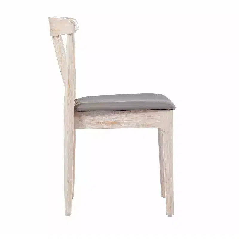 Sedia da pranzo Chester in legno massello di grado commerciale con schienale a doghe e sedile in vinile