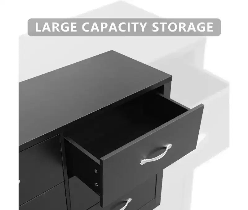 Cassettiera larga moderna a 6 cassetti per camera da letto in legno MDF con finitura antigraffio, nera