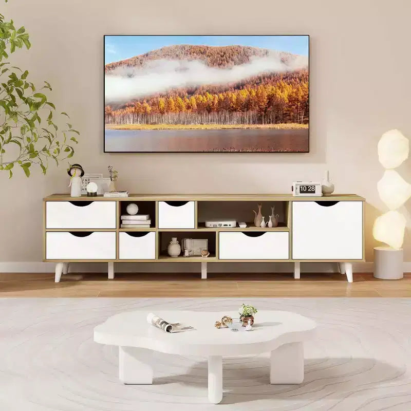 Mobile Porta TV per Televisori fino a 65" con 5 Cassetti Contenitori e 3 Ripiani Aperti per Camera da Letto