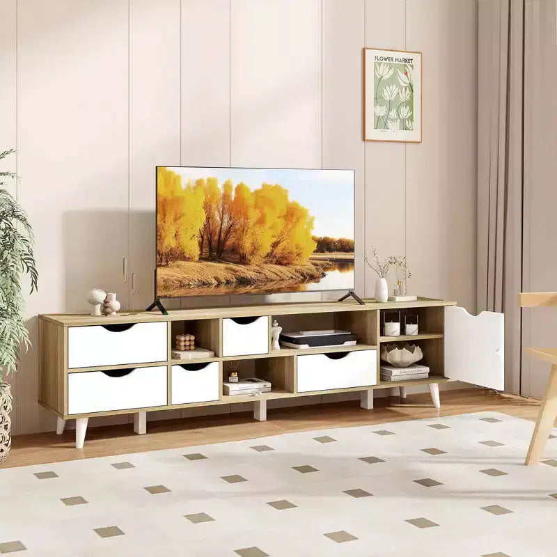 Mobile Porta TV per Televisori fino a 65" con 5 Cassetti Contenitori e 3 Ripiani Aperti per Camera da Letto