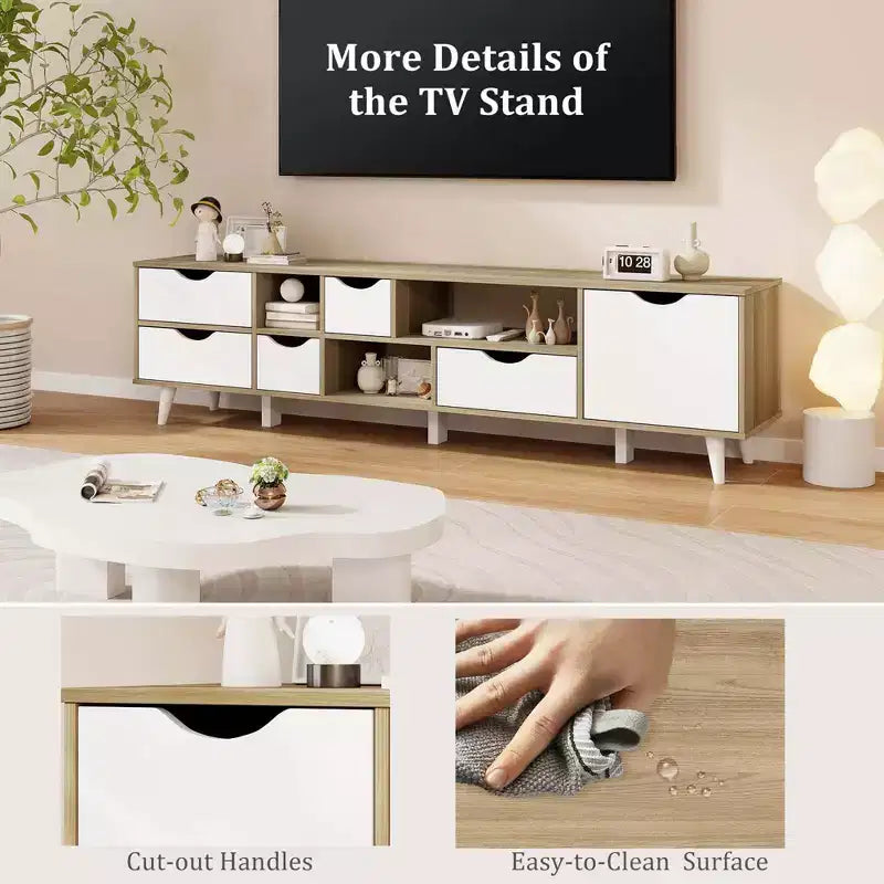 Mobile Porta TV per Televisori fino a 65" con 5 Cassetti Contenitori e 3 Ripiani Aperti per Camera da Letto