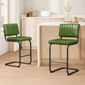 HOMLUX Upholstered Set of 2 Cantilever PU Leather Counter Height Barstool with Black Metal LegsOlive Green