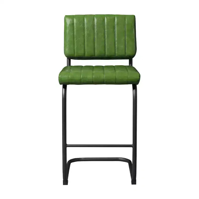 Set di 2 Sgabelli da Bar a Sbalzo Imbottiti in Pelle Sintetica con Gambe in Metallo Nero, Altezza Bancone, Verde Oliva