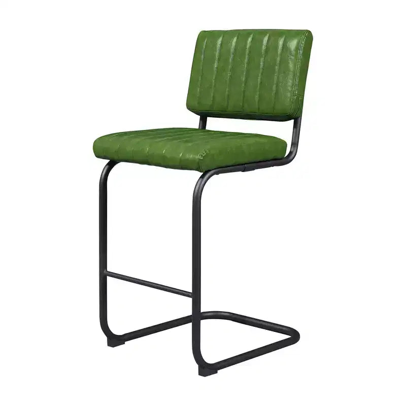 Set di 2 Sgabelli da Bar a Sbalzo Imbottiti in Pelle Sintetica con Gambe in Metallo Nero, Altezza Bancone, Verde Oliva
