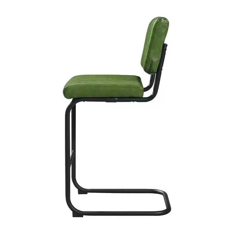 Set di 2 Sgabelli da Bar a Sbalzo Imbottiti in Pelle Sintetica con Gambe in Metallo Nero, Altezza Bancone, Verde Oliva