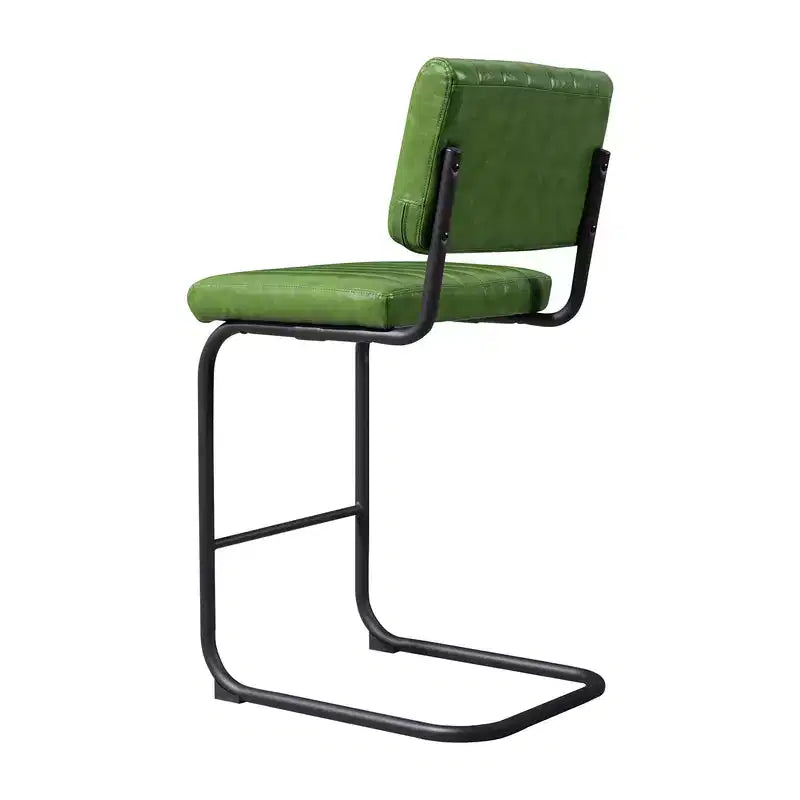 Set di 2 Sgabelli da Bar a Sbalzo Imbottiti in Pelle Sintetica con Gambe in Metallo Nero, Altezza Bancone, Verde Oliva