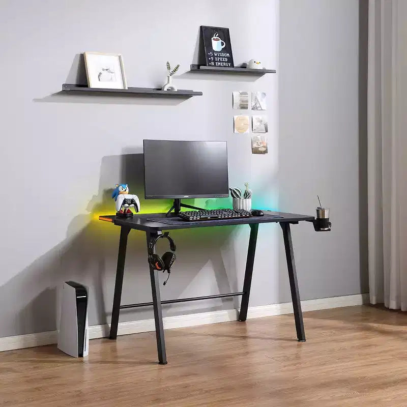 Scrivania da Gaming con Luci a LED e Supporto per Cuffie