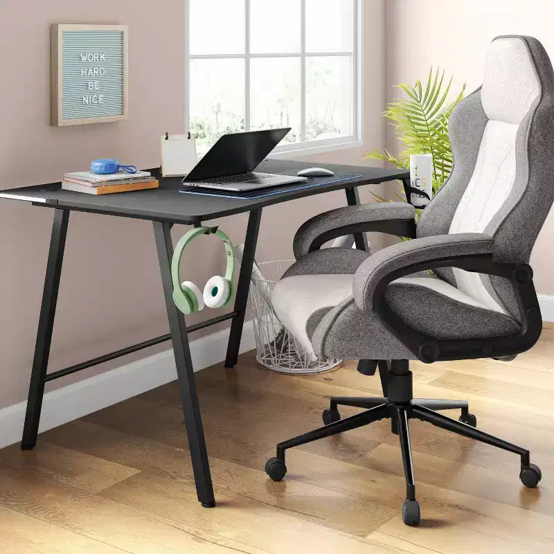 Scrivania da Gaming con Luci a LED e Supporto per Cuffie