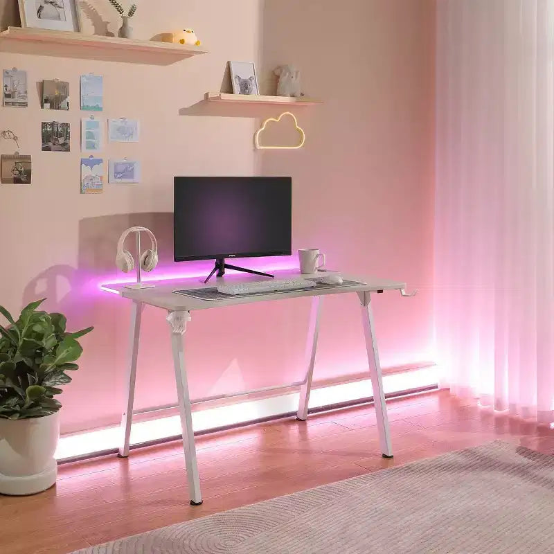 Scrivania da Gaming con Luci a LED e Supporto per Cuffie