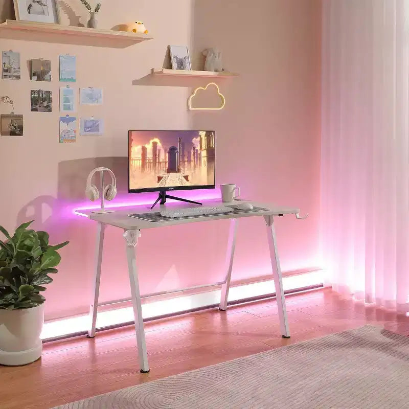 Scrivania da Gaming con Luci a LED e Supporto per Cuffie