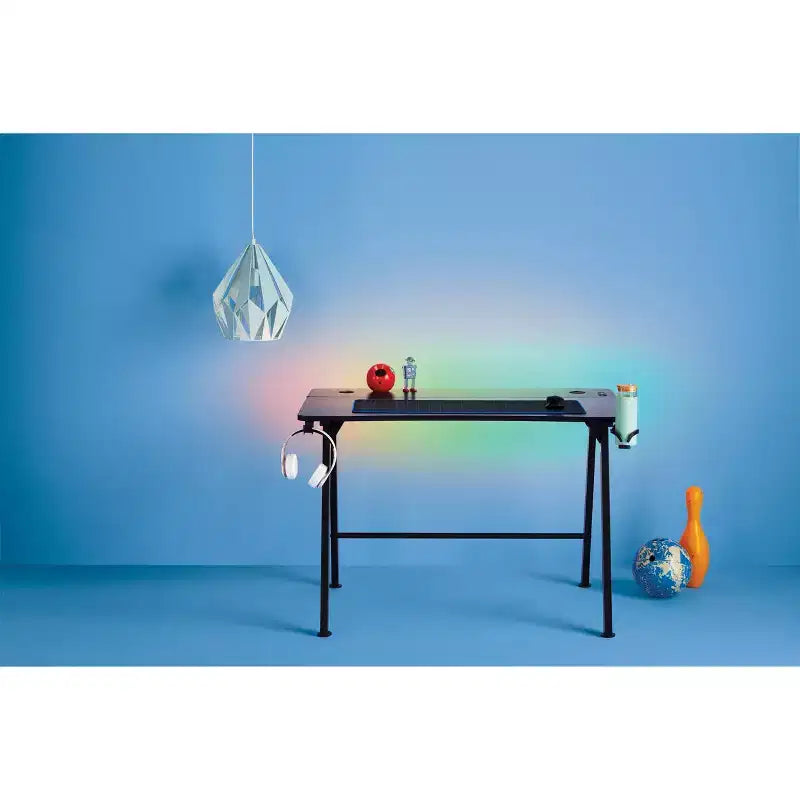 Scrivania da Gaming con Luci a LED e Supporto per Cuffie