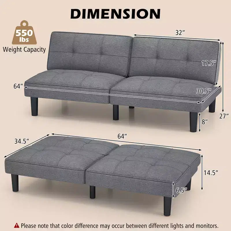 Divano Letto Futon Pieghevole Convertibile con Schienale a 6 Posizioni Regolabili