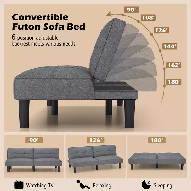 Divano Letto Futon Pieghevole Convertibile con Schienale a 6 Posizioni Regolabili