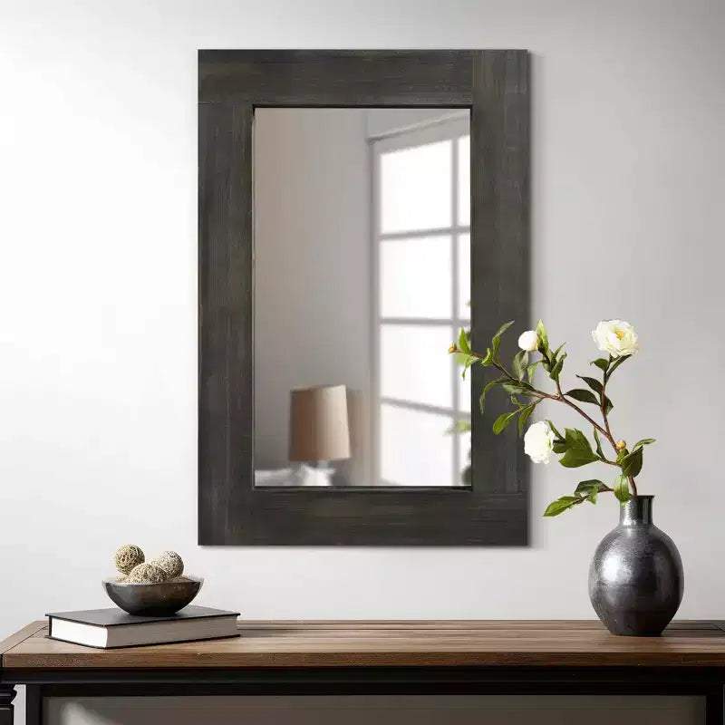 Dovelina Specchio Rettangolare in Legno con Bordo Largo da Appendere Specchio Decorativo da Parete (Set di 2)