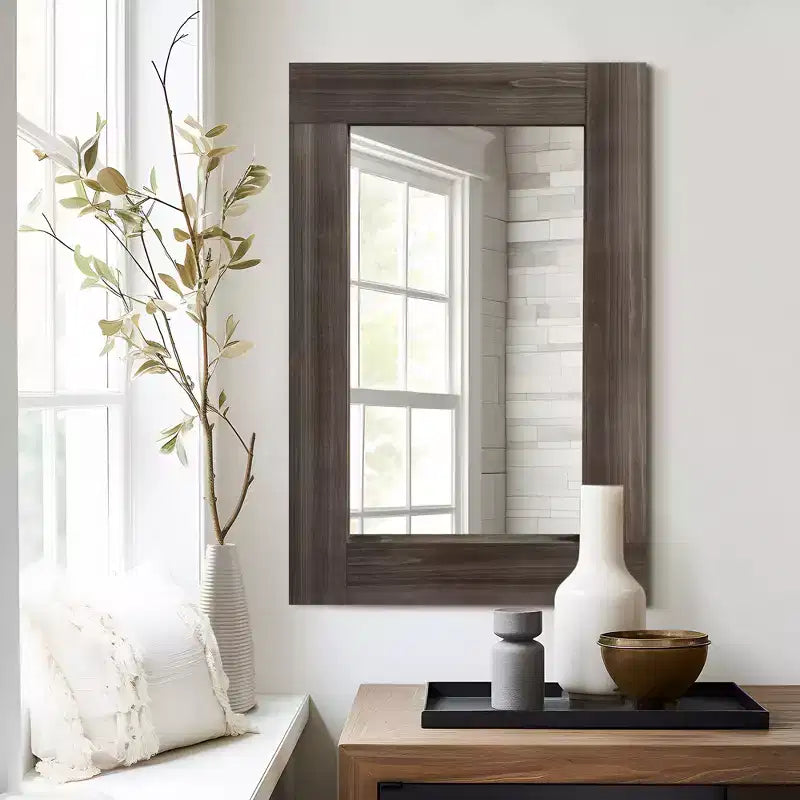 Dovelina Specchio Rettangolare in Legno con Bordo Largo da Appendere Specchio Decorativo da Parete (Set di 2)