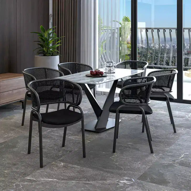 Sedia da pranzo moderna Ervilla, comoda poltrona imbottita con gambe in ferro nero, per cucina, sala da pranzo, bar, ristorante