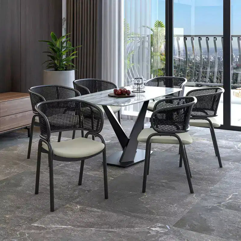 Sedia da pranzo moderna Ervilla, comoda poltrona imbottita con gambe in ferro nero, per cucina, sala da pranzo, bar, ristorante