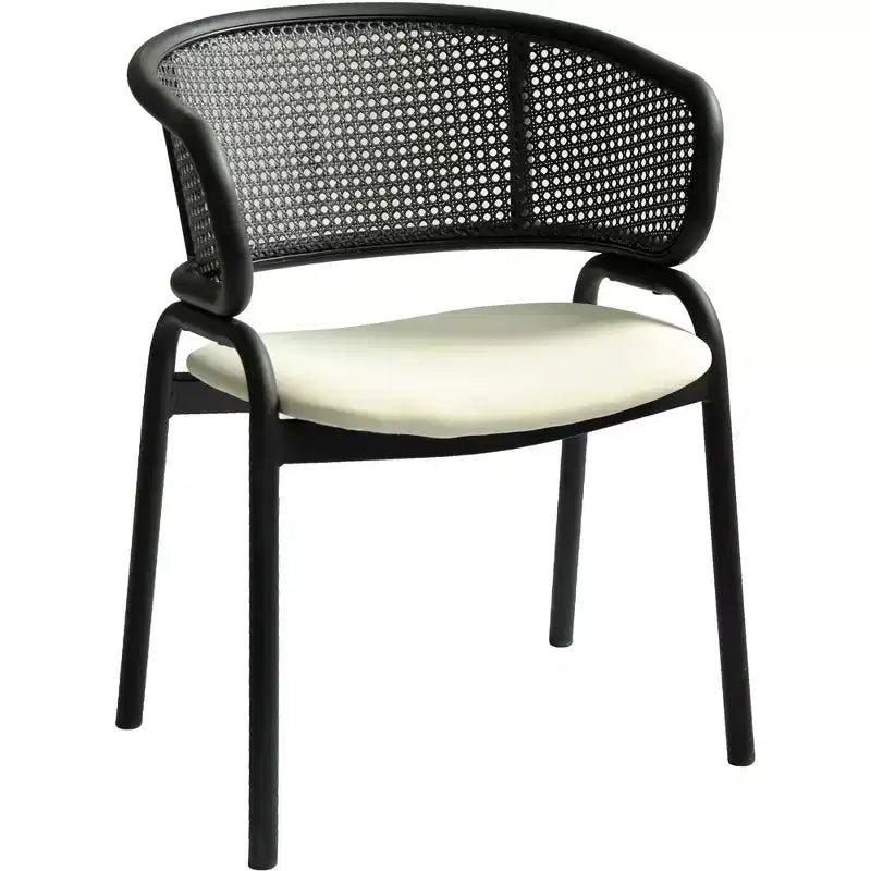 LeisureMod Ervilla Modern Dining Side Chair  Cozy Upholstered Accent Armchair with Black Iron Legs, Kitchen, Dining Room, Cafe, Restaurant Seating