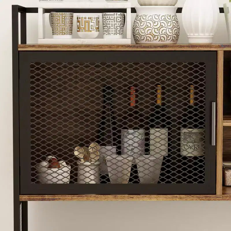 Credenza da cucina in legno con ante metalliche, 3 cassetti e ripiani, larghezza 150 cm, per sala da pranzo