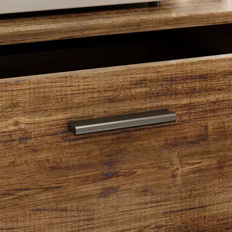 Credenza da cucina in legno con ante metalliche, 3 cassetti e ripiani, larghezza 150 cm, per sala da pranzo