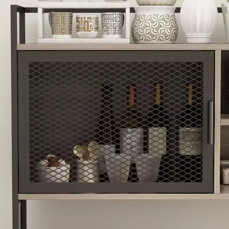 Credenza da cucina in legno con ante metalliche, 3 cassetti e ripiani, larghezza 150 cm, per sala da pranzo