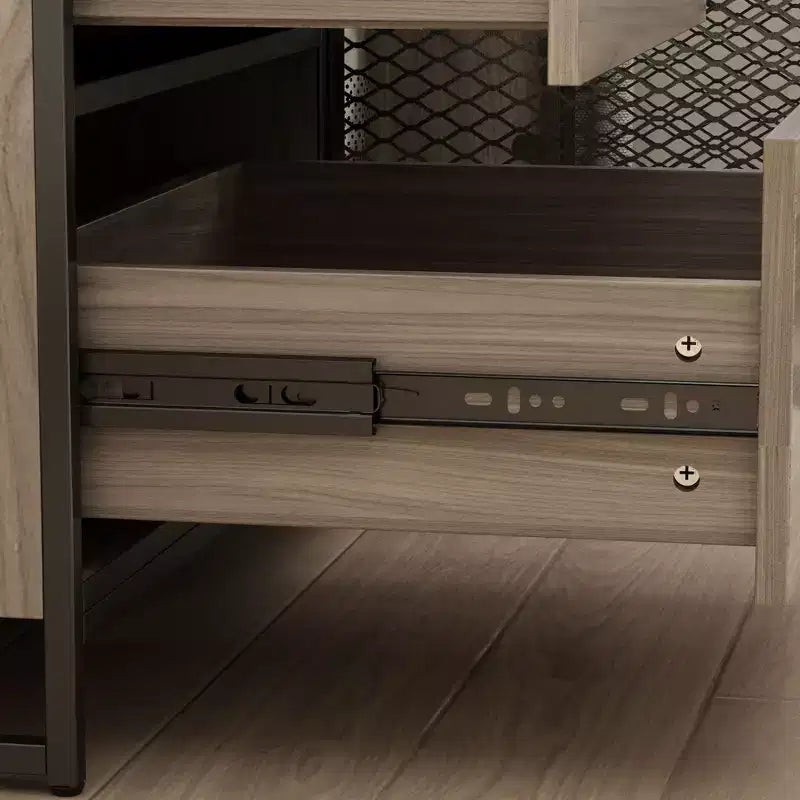 Credenza da cucina in legno con ante metalliche, 3 cassetti e ripiani, larghezza 150 cm, per sala da pranzo
