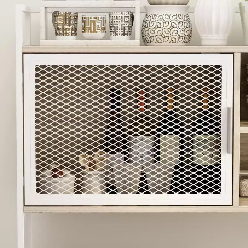 Credenza da cucina in legno con ante metalliche, 3 cassetti e ripiani, larghezza 150 cm, per sala da pranzo