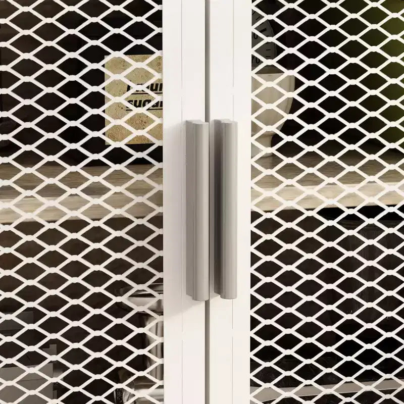 Credenza da cucina in legno con ante metalliche, 3 cassetti e ripiani, larghezza 150 cm, per sala da pranzo