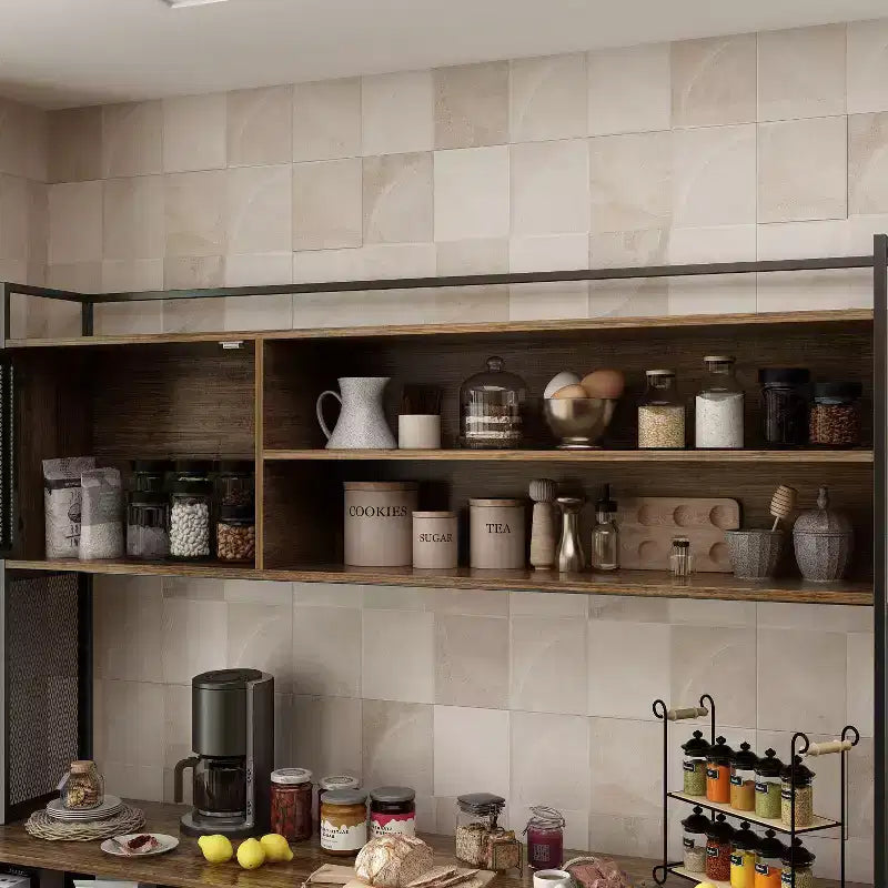 Credenza da cucina in legno con ante metalliche, 3 cassetti e ripiani, larghezza 150 cm, per sala da pranzo