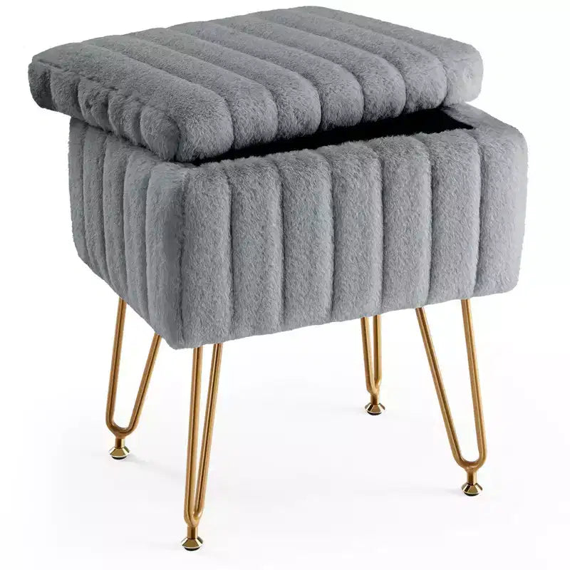 JIONJOY Faux Fur Rectangular Accent Small Ottoman with Storage